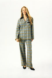 Checked Cotton-Flannel Set in Blue and Grey Checkered