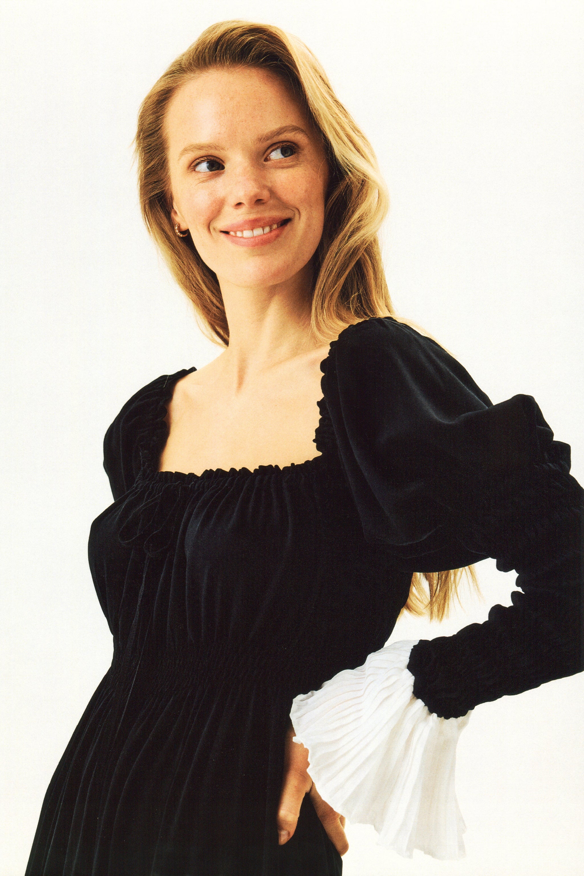 Juliette Shirred Asymmetric Dress in Black