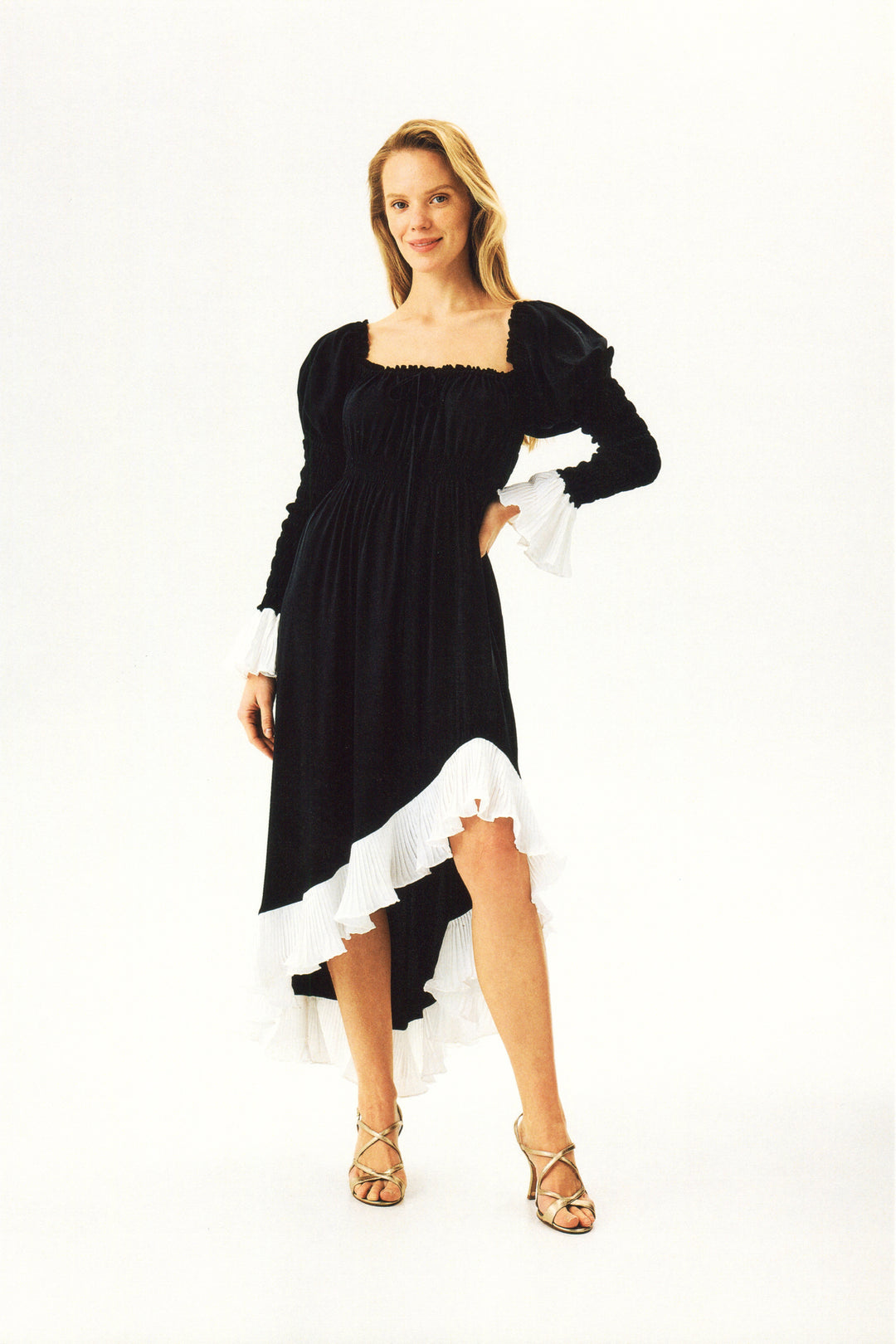 Juliette Shirred Asymmetric Dress in Black