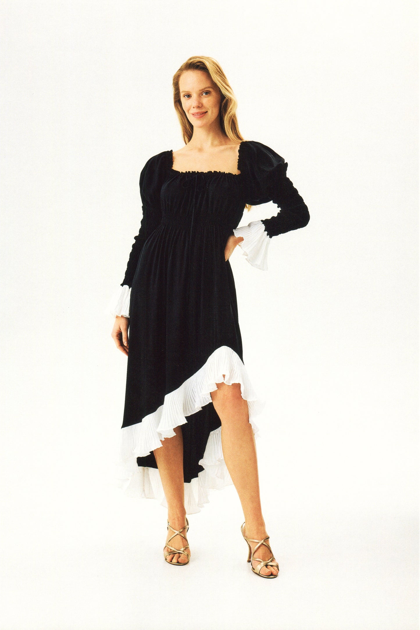 Juliette Shirred Asymmetric Dress in Black