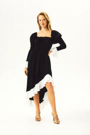 Juliette Shirred Asymmetric Dress in Black