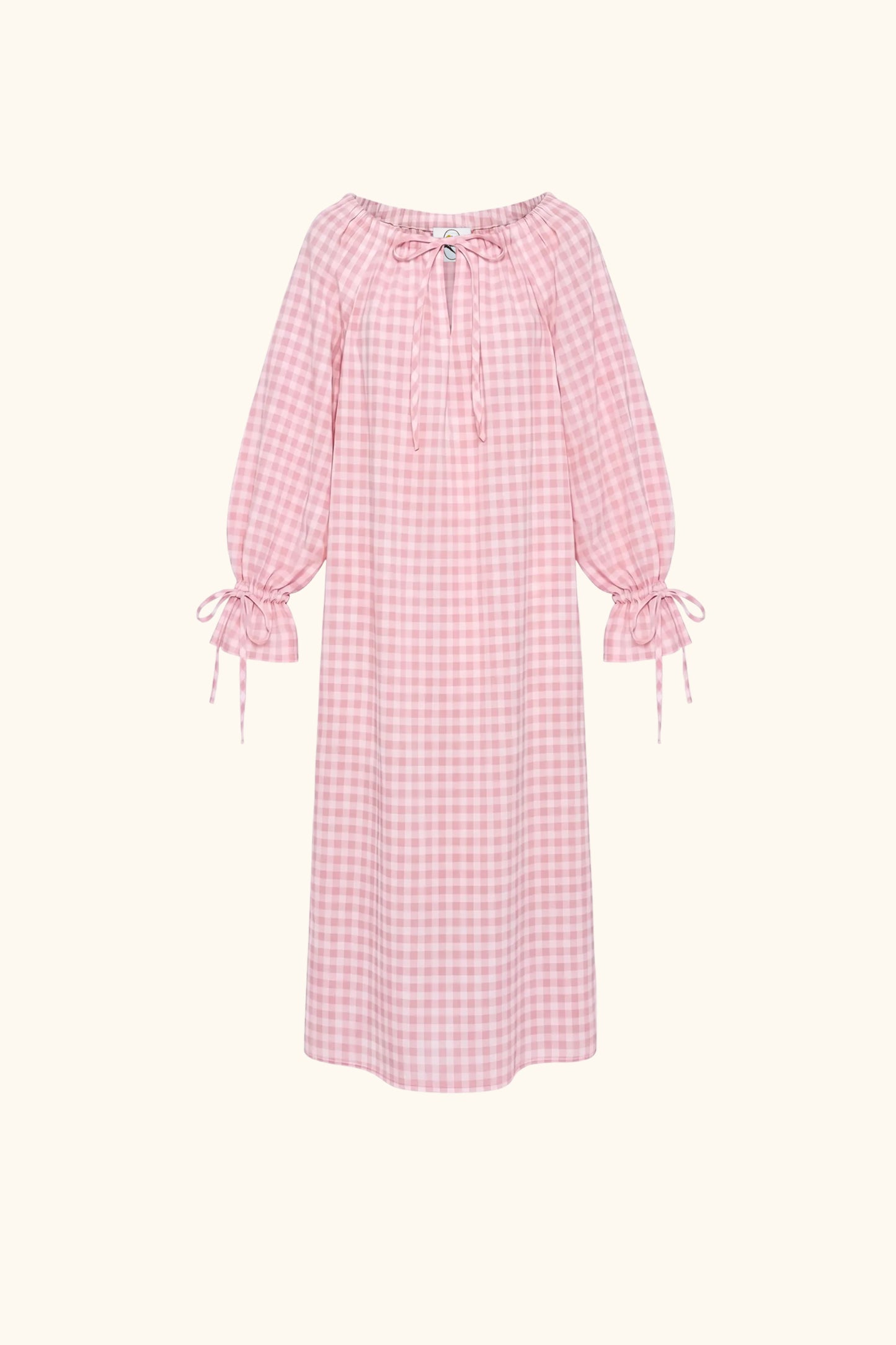Cha-Cha Linen Maxi Dress in Pink Vichy with Hair Ribbon