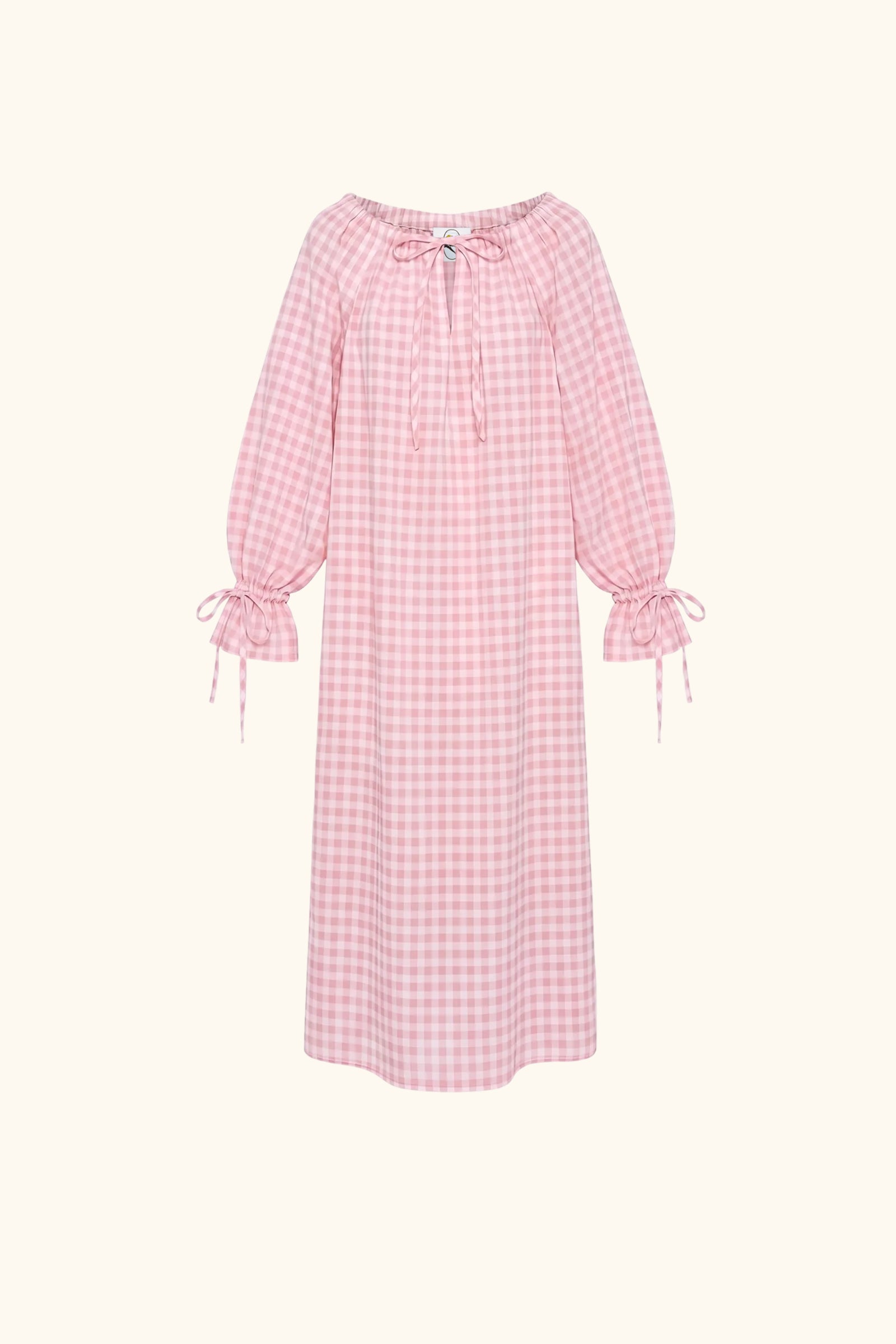 Cha-Cha Linen Maxi Dress in Pink Vichy with Hair Ribbon