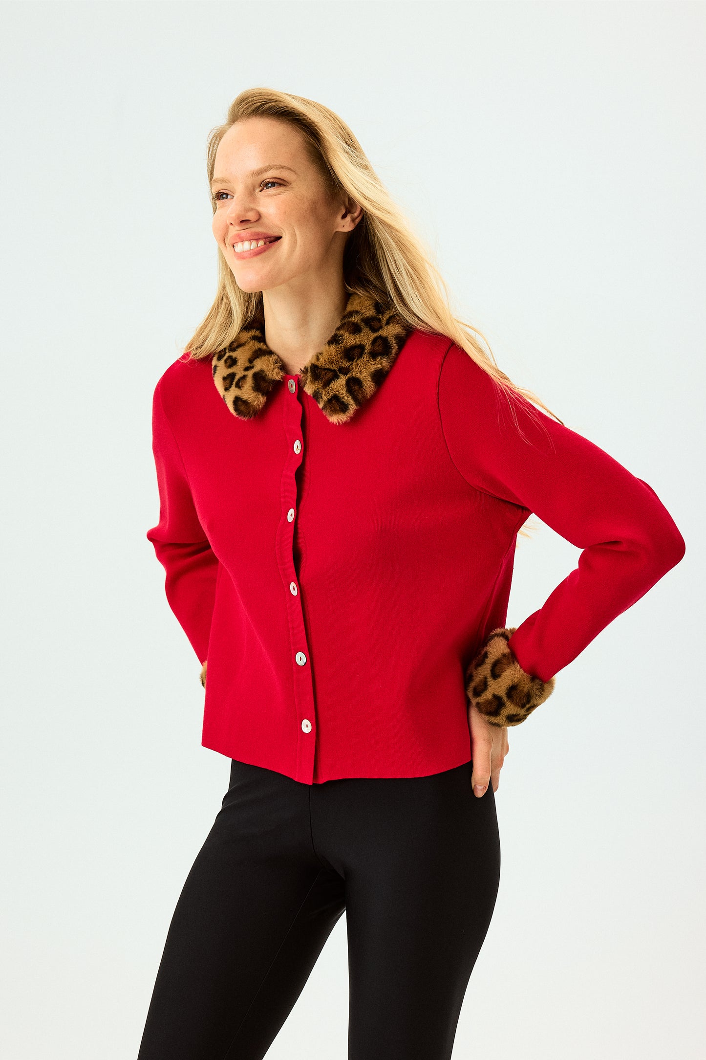 Carmela Knitted Cardigan in Red
