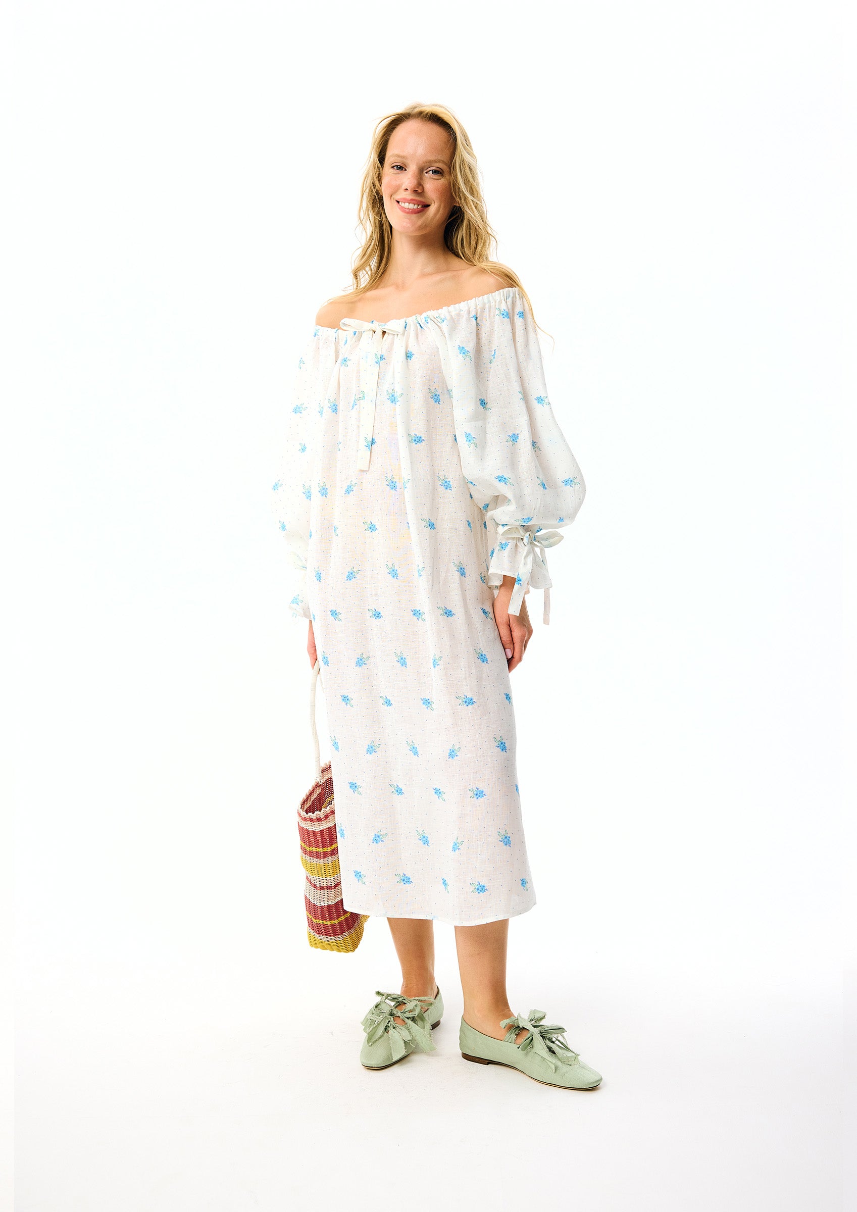 Cha-Cha Linen Maxi Dress in Linum with Hair Ribbon
