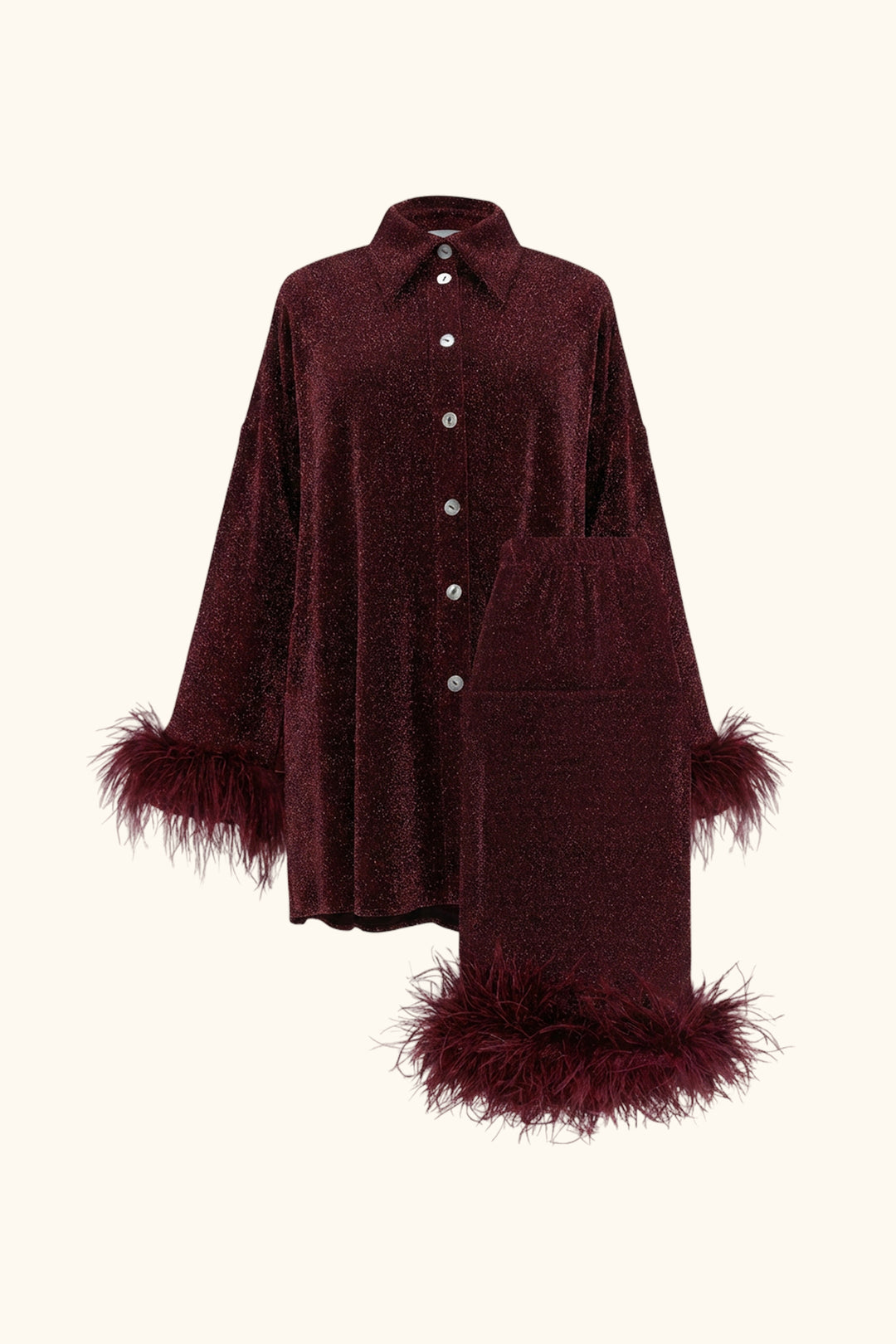 Cosmos Oversized Lurex Pajama Set in Burgundy