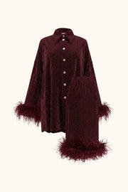 Cosmos Oversized Lurex Pajama Set in Burgundy