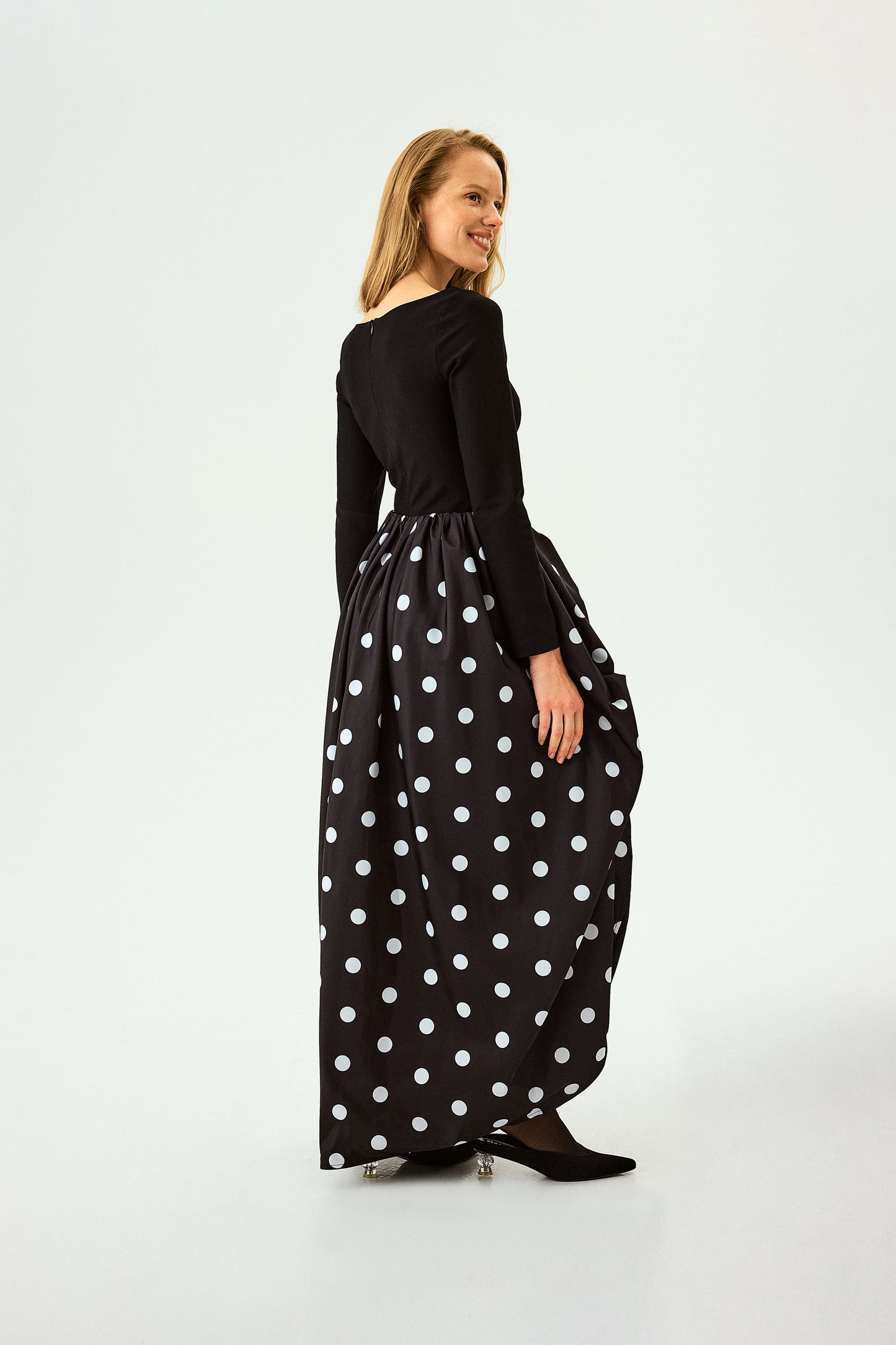 Aurora Maxi Dress in Black Polka Dot