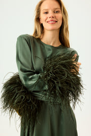 Suzi Maxi Dress with Detachable Feathers in Green