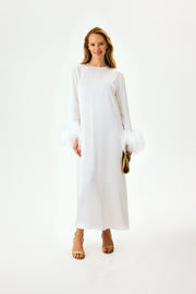 Suzi Maxi Dress With Detachable Feathers in White