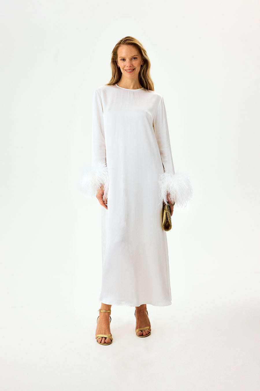 Suzi Maxi Dress With Detachable Feathers in White