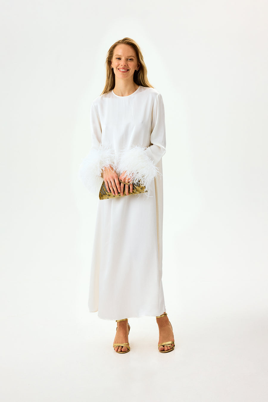 Suzi Maxi Dress With Detachable Feathers in White