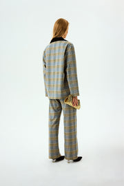 Checked Cotton-Flannel Set in Blue and Grey Checkered