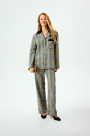 Checked Cotton-Flannel Set in Blue and Grey Checkered