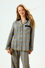 Checked Cotton-Flannel Set in Blue and Grey Checkered