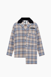 Checked Cotton-Flannel Set in Blue and Grey Checkered