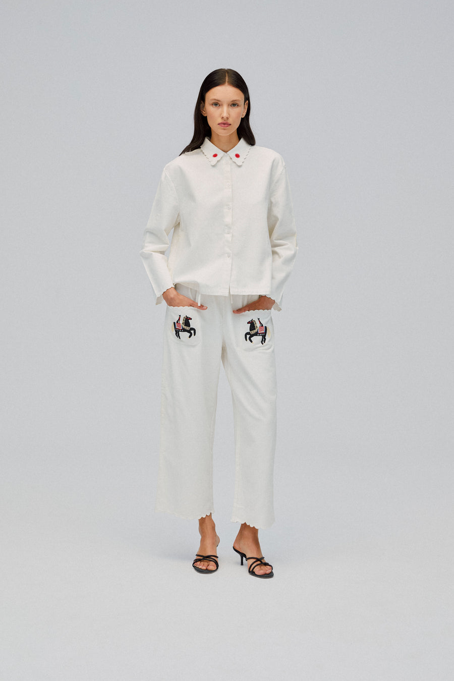 Kotyk Embroidered Cotton Pants in Off-white