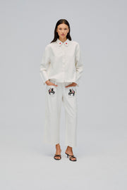 Kotyk Embroidered Cotton Blouse in Off-white