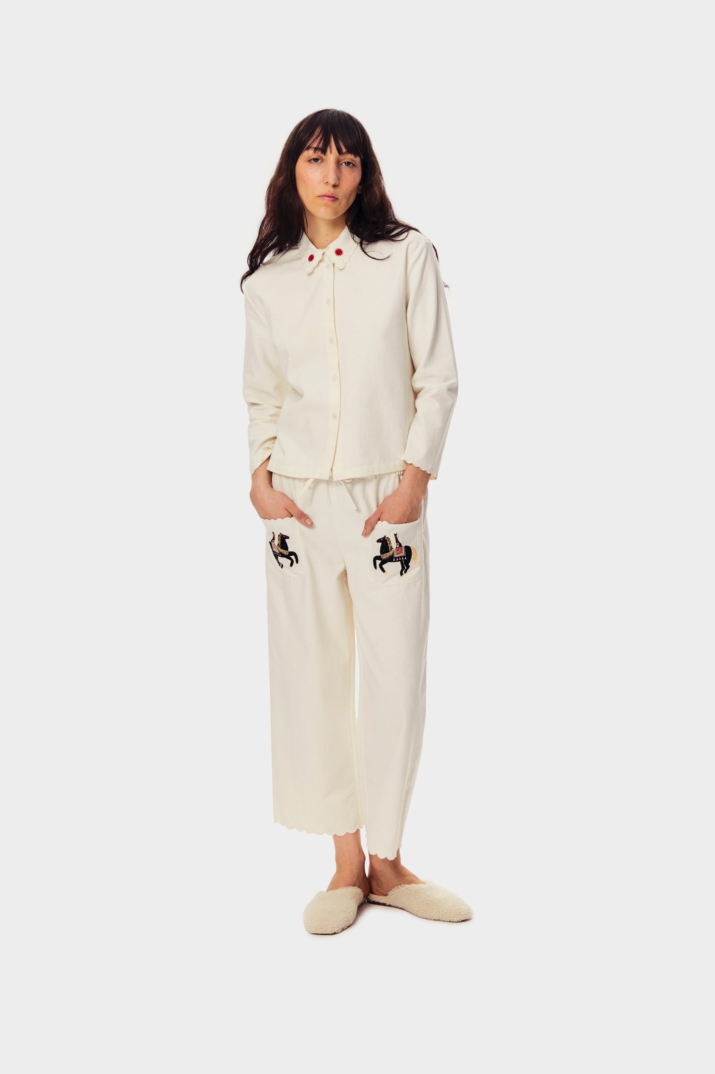 Kotyk Embroidered Cotton Pants in Off-white