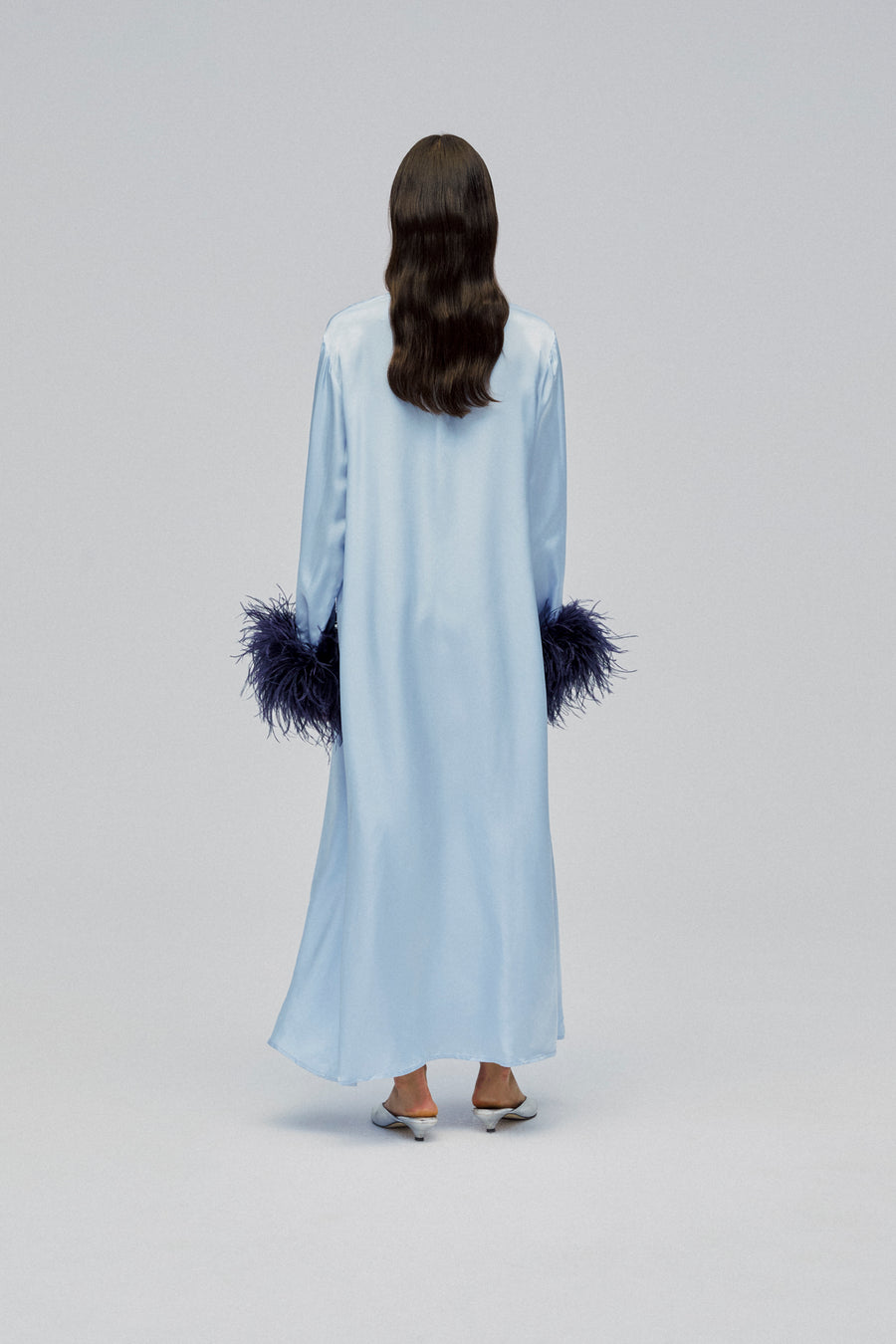 Suzi Maxi Dress With Detachable Feathers in Blue