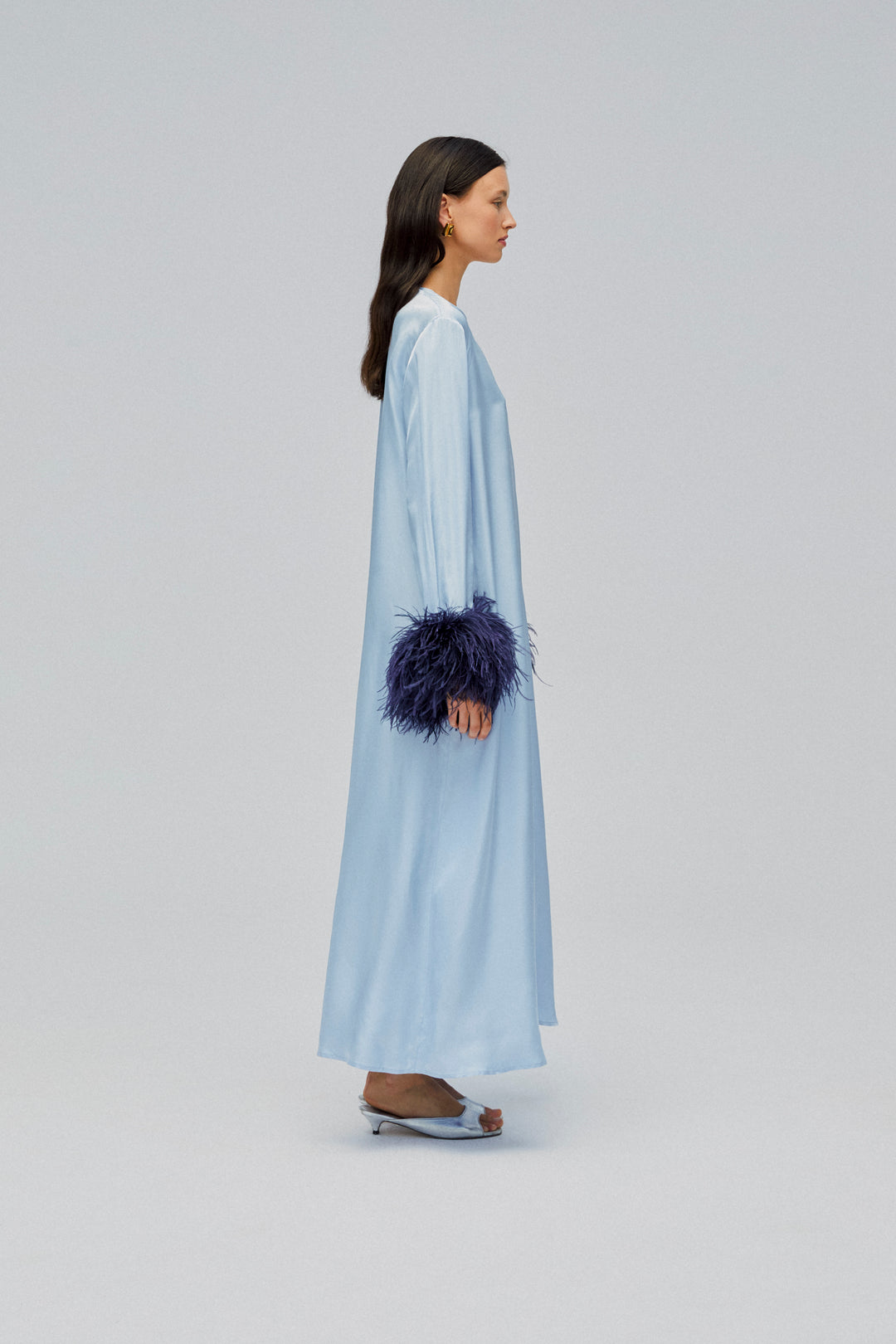 Suzi Maxi Dress With Detachable Feathers in Blue