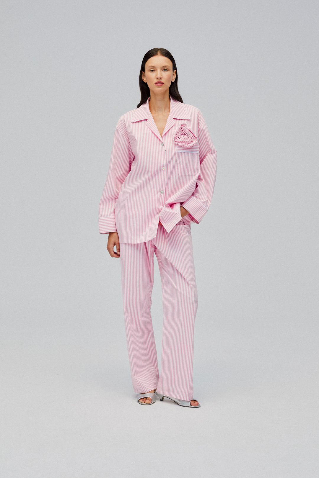 The Rose Cotton Pajama Set in Pink Stripes