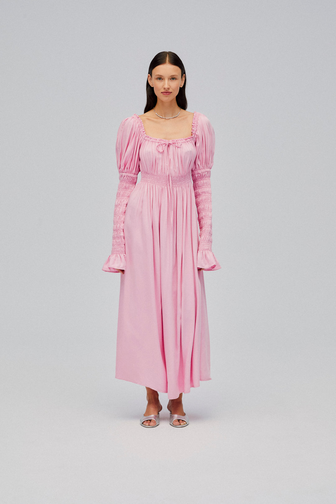 Paloma Shirred Maxi Dress in Pink