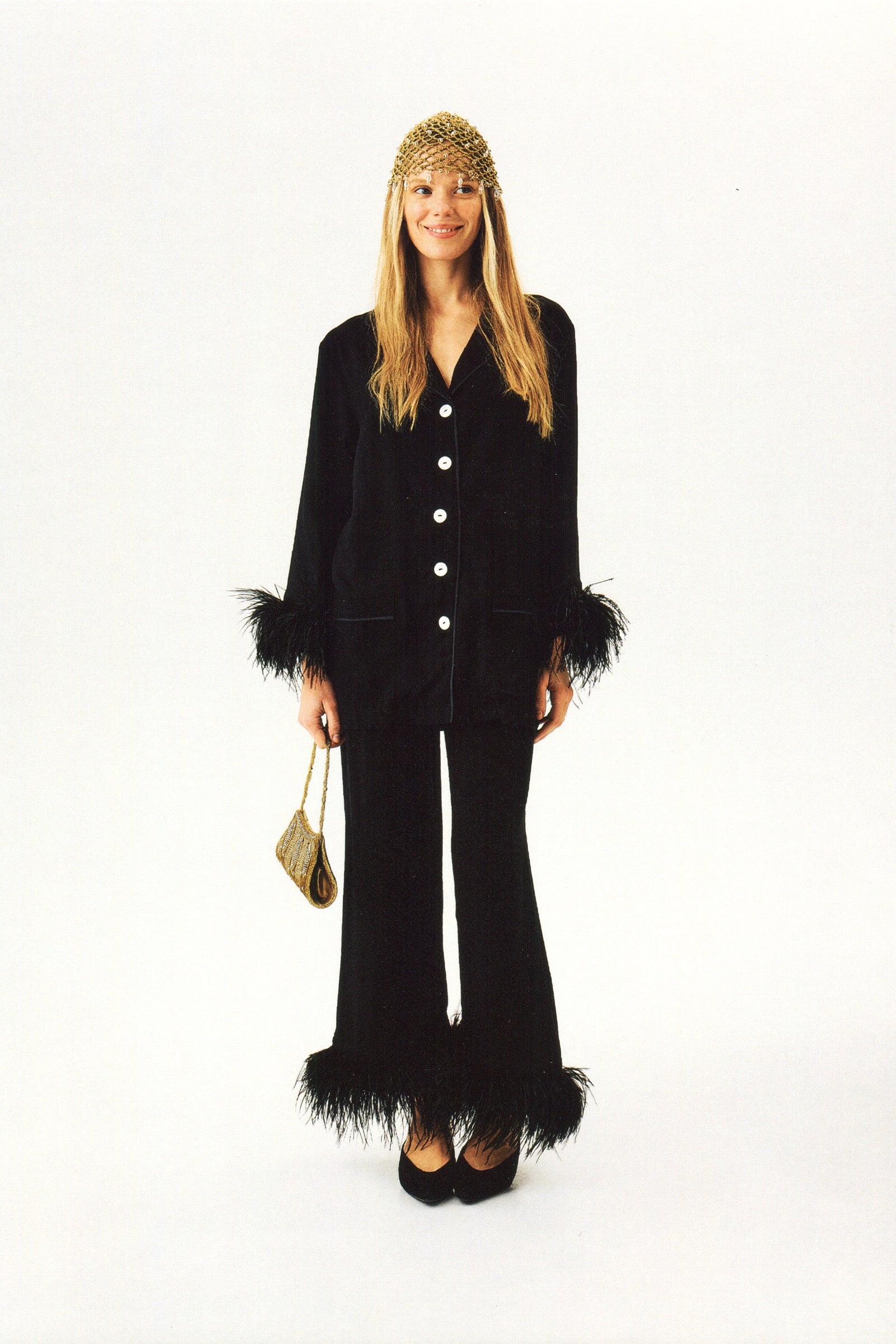 Party Pajamas Set with Detachable Feathers in Black