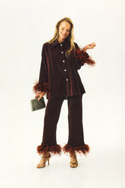 Cosmos Oversized Lurex Pajama Set in Burgundy