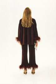 Cosmos Oversized Lurex Pajama Set in Burgundy