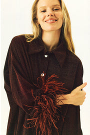 Cosmos Oversized Lurex Pajama Set in Burgundy