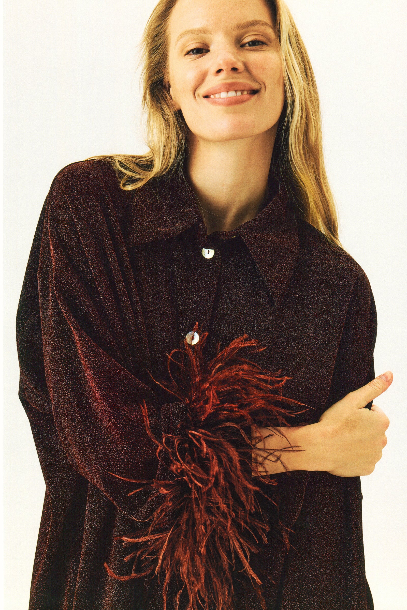 Cosmos Oversized Lurex Pajama Set in Burgundy