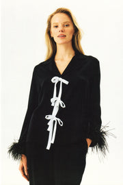 The Bow Pajama Set with Detachable Feathers in Black
