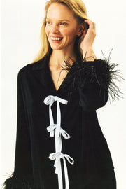 The Bow Pajama Set with Detachable Feathers in Black