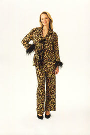 The Bow Pajamas Set with Detachable Feathers in Leopard