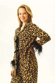The Bow Pajamas Set with Detachable Feathers in Leopard