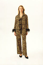 The Bow Pajamas Set with Detachable Feathers in Leopard