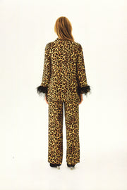 The Bow Pajamas Set with Detachable Feathers in Leopard
