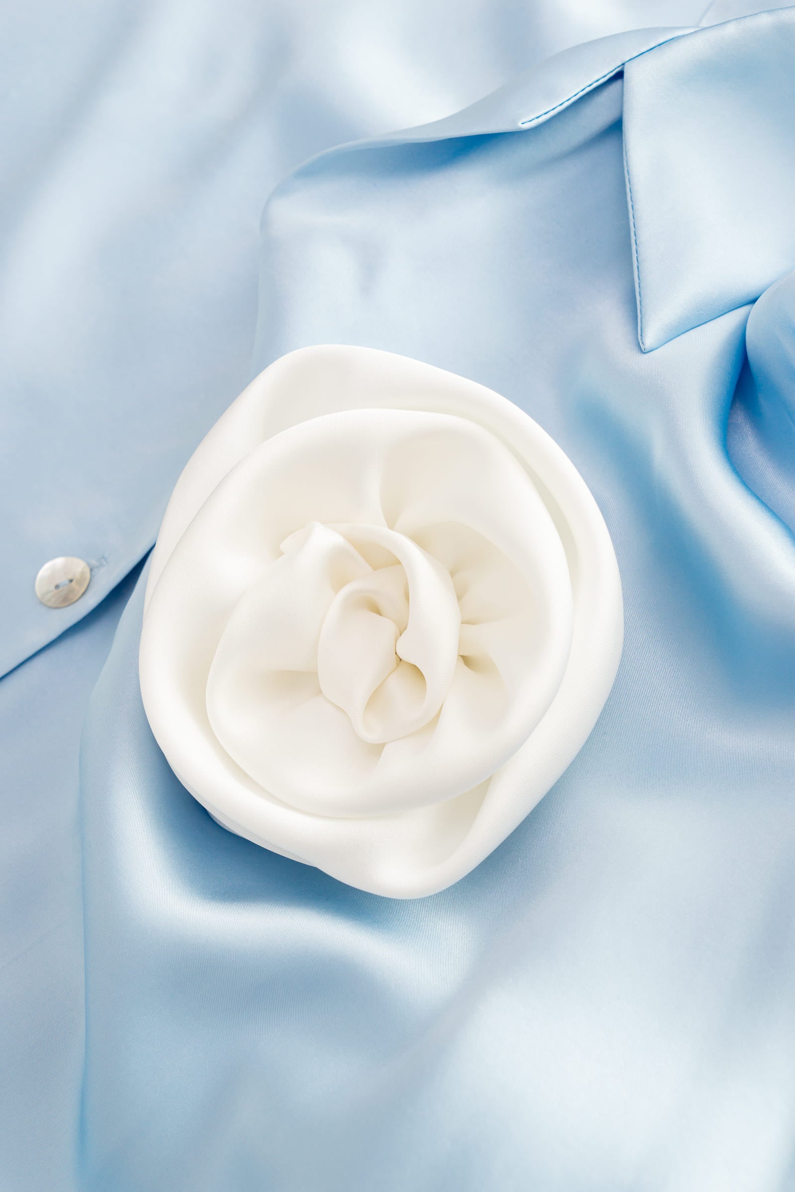 The Rose Oversized Pajama Set in Blue with White trim