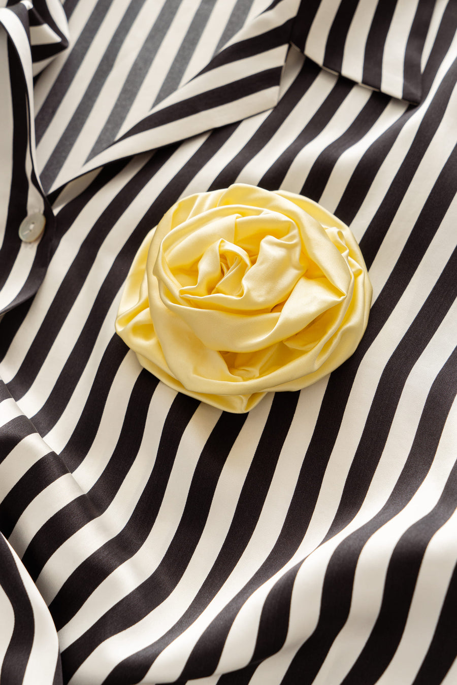 The Rose Oversized Pajama Set in Stripes with Yellow trim