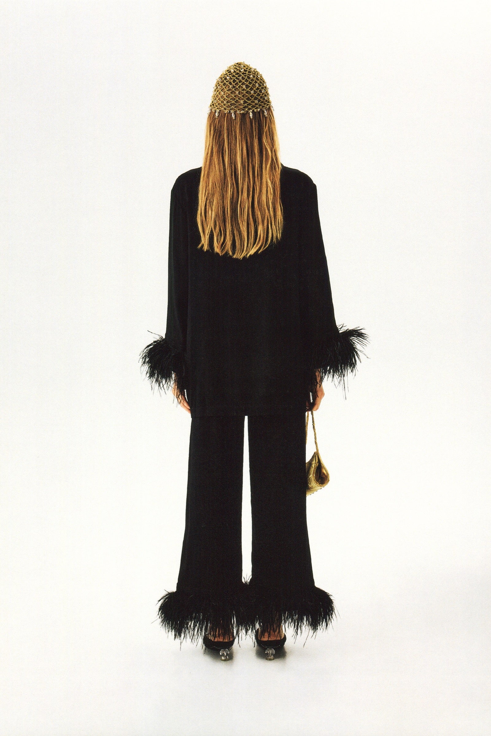 Party Pajamas Set with Detachable Feathers in Black