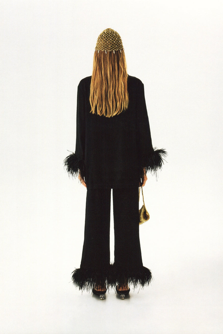 Party Pajamas Set with Detachable Feathers in Black