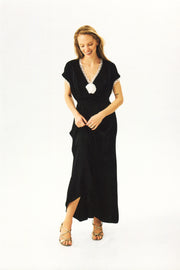The Genus Rosa Satin Dress in Black