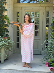 Gaia Soft Viscose Midi Dress in Pink Polka Dot