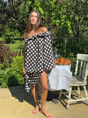 Gaia Soft Viscose Midi Dress in Black Polka Dot