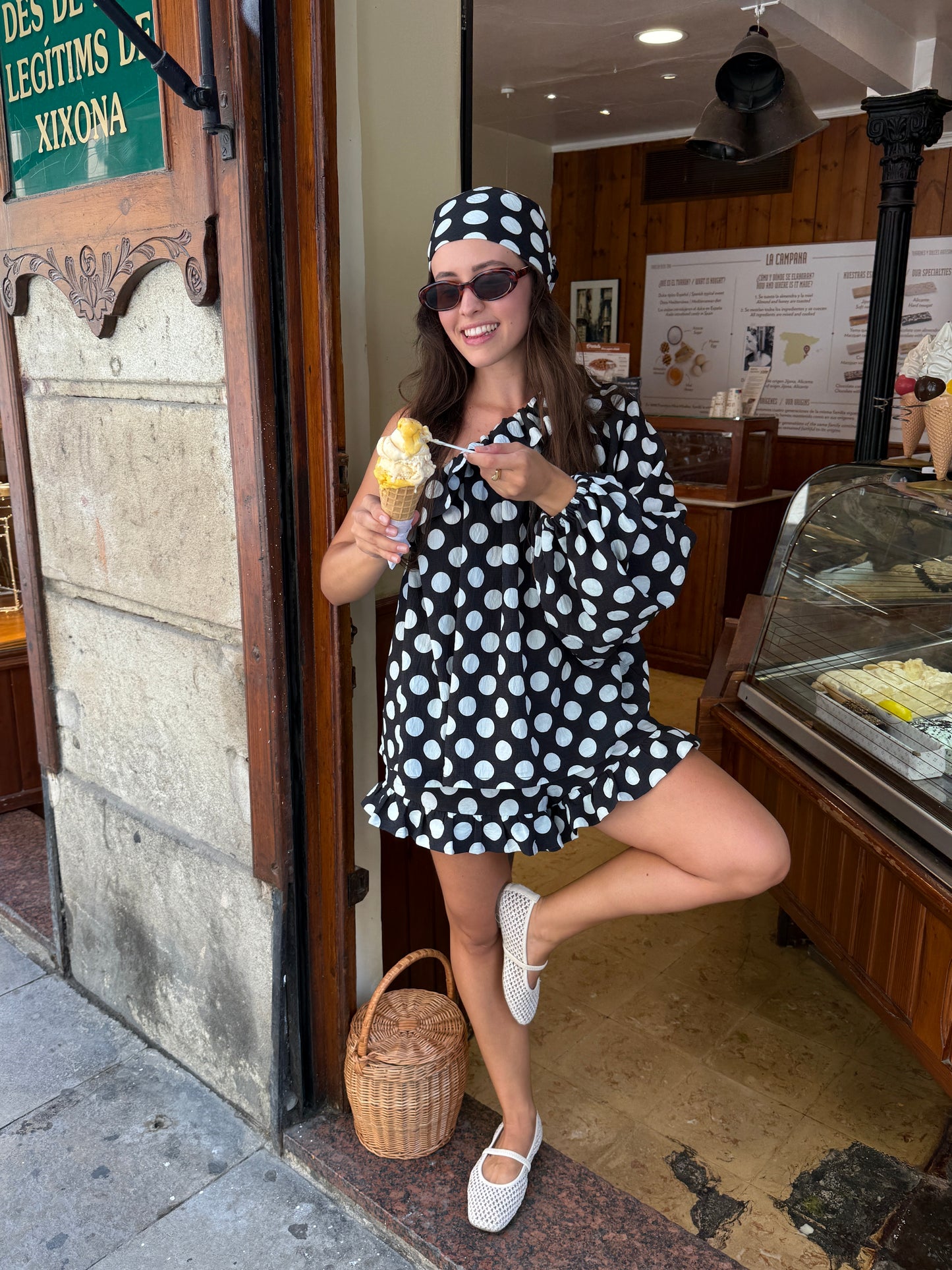 Cha-Cha Lounge Shorts with Headscarf in Black Polka Dot