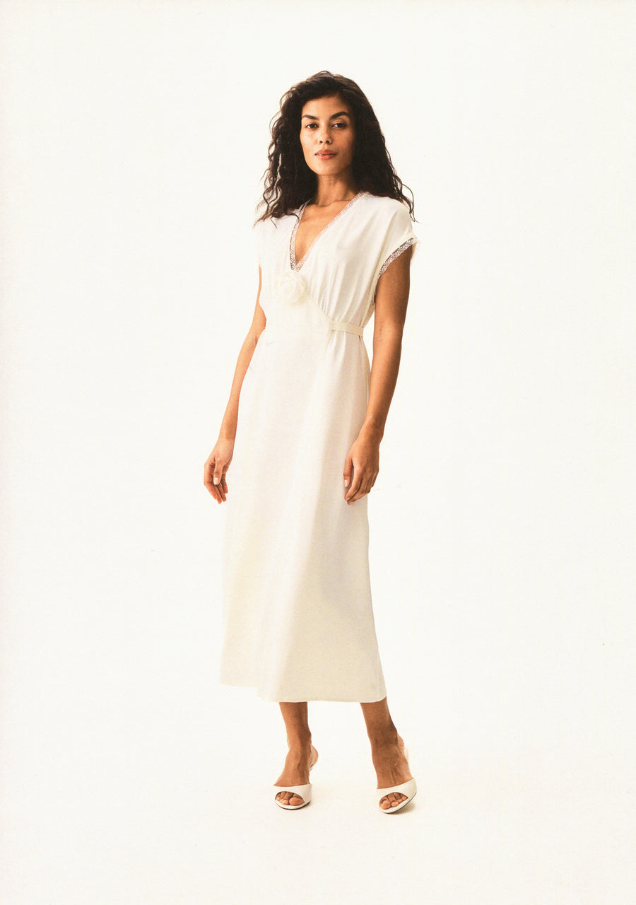 The Genus Rosa Satin Dress in Milk