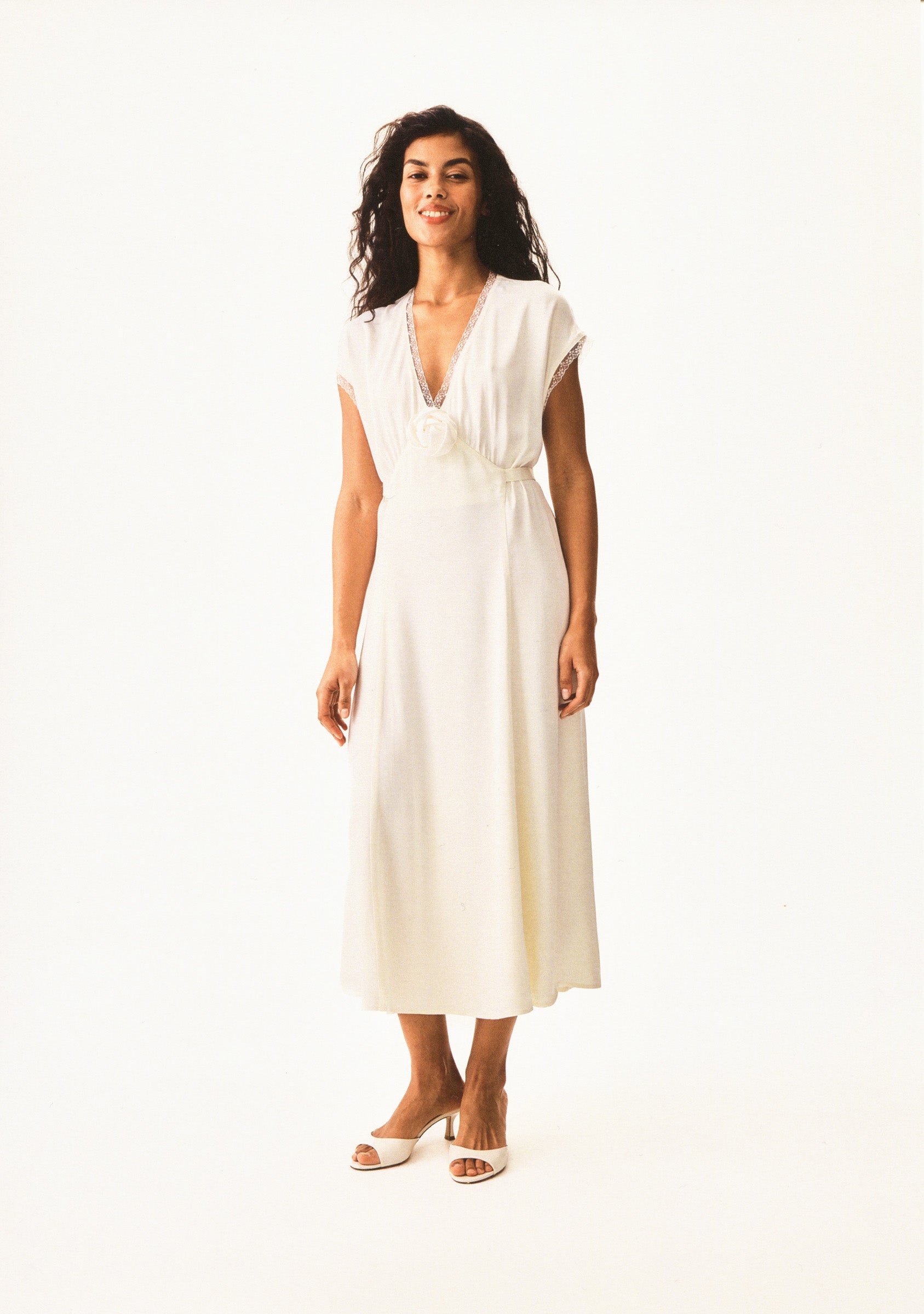 The Genus Rosa Satin Dress in Milk