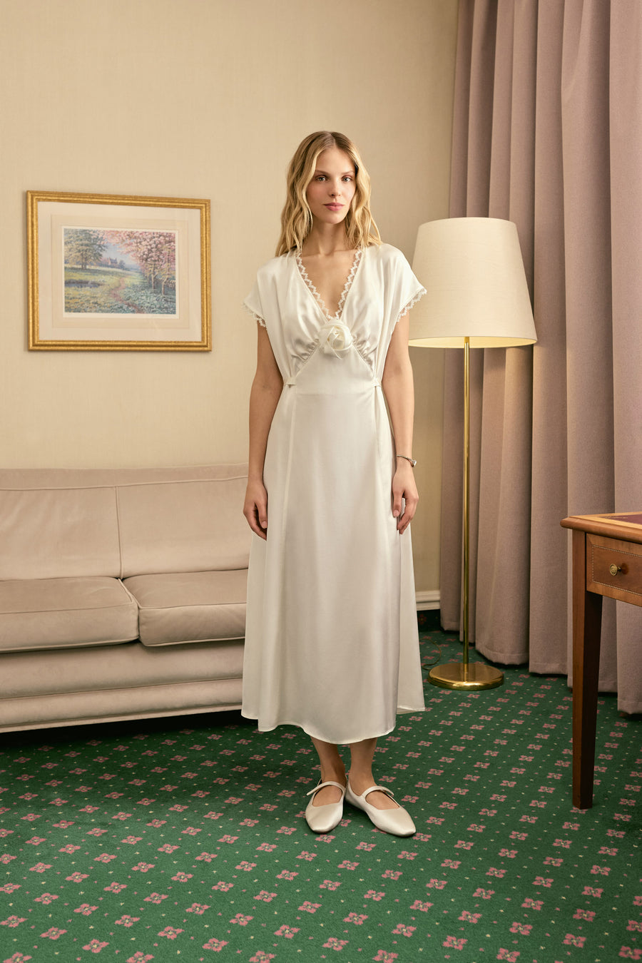 The Genus Rosa Satin Dress in Milk