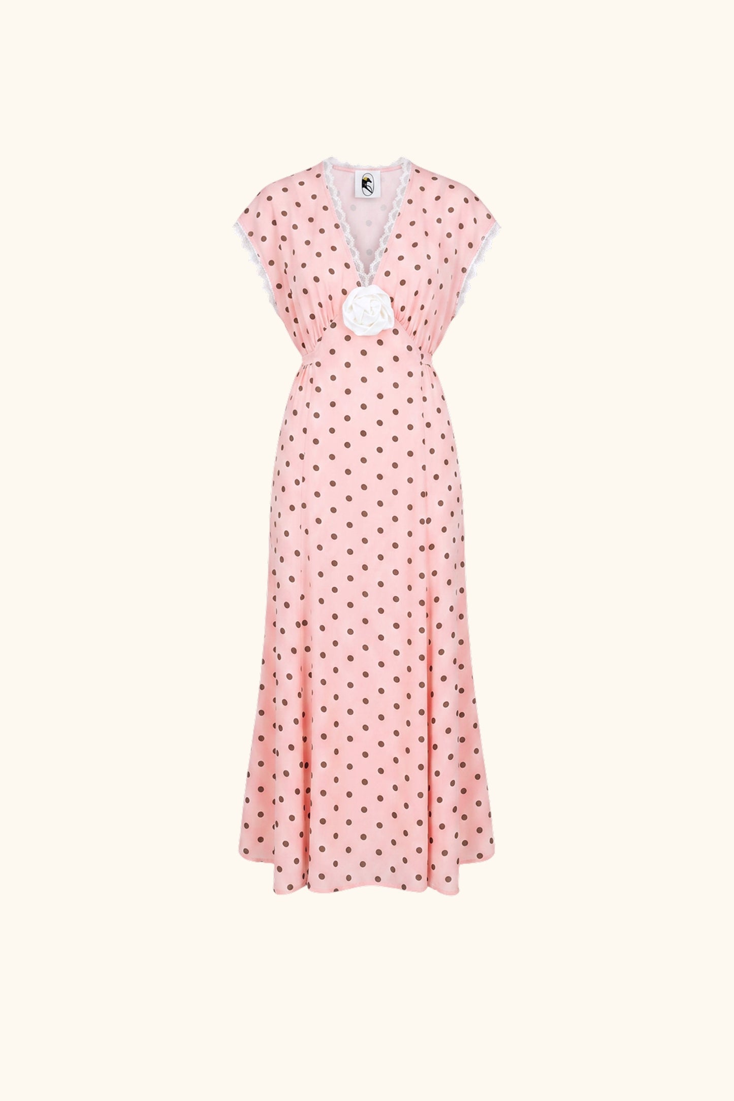 The Genus Rosa Midi Dress in Blush with Polka Dot